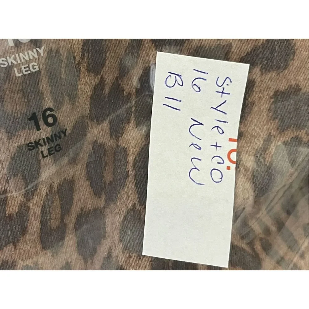 Style & Co Jeans Skinny Leopard Women Size 16 Brown‎ Black High Rise New